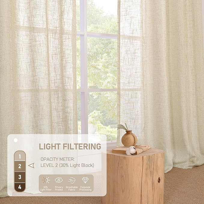 LAMIT 45 Inch Short Window Linen Curtains for Bedroom, Light Filtering Panels Bronze Grommet Neutral Drapes for Cafe/Bathroom/Loft Room, Linen, 2 Panels, 34 x 45 Inch