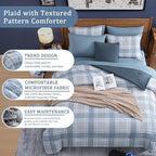 Blue King Size Comforter, Dorm Plaid Light Blue King Bedding Set Homestead-style King Size Bed Set for Bedroom (Light Blue,King,102"*90")
