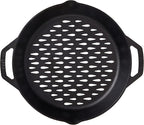 Lodge Pre-Seasoned Cast Iron Round Grilling Pan - Use on the Grill - Grilling Pan Designed to Protect Food from Falling Through the Grate - Cast Iron 12 Inch