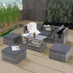 Modular Rattan Outdoor Sectional Furniture, Wicker Conversation Patio Sets with Plywood Coffee Table and Lounger Sofa for Backyard, Dc-Dark Gray