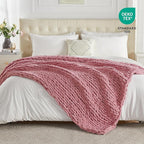 Carriediosa Chunky Knit Throw Blanket 50" X 60", 100% Hand Made Large Chenille Loop Yarn Soft Fluffy Throws for Couch Sofa Bed, Big Crochet Cozy Heavy Thick Cable Woven Blanket, Mauve