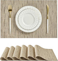 Leetaltree Light Brown Placemats Set of 6 - Heat Resistant Non-Slip Place mats for Dining Table, Washable Durable PVC Vinyl Woven Table Mats（Light Brown, 6）