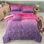 PERFEMET Purple Glitter Comforter Set Twin Size 6 Pieces Bed in A Bag for Teen Girls 3D Colorful Rainbow Bedding Comforter Sheet Set Ultra Soft Galaxy Quilted Duvet