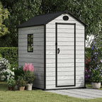 4.4x6 FT Resin Outdoor Storage Shed Large, 230 Cuft Garden Tool Sheds & Outdoor Storage Plastic Shed with Floor, 7FT Tall Backyard Outside Lawn Mower Storage Shed with Side Window, Cemented Grey