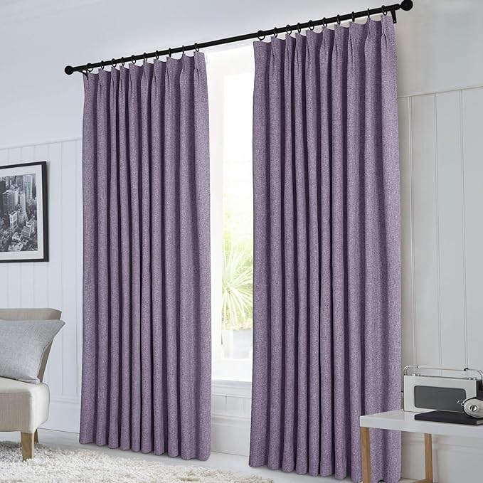 Macochico Pinch Pleated Blackout Curtains 102 Inches Long 100% Blackout Natural Linen Drapes for Bedroom Living Room Windows Farmhouse Burlap Curtains with Tieback 52”Wx102”L Violet 1 Panel