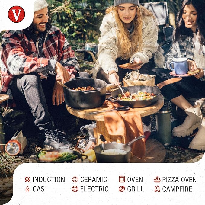 Victoria 6-Quart Cast Iron Dutch Oven with Lid and Dual Loop Handles, Seasoned with Flaxseed Oil, Made in Colombia,Black