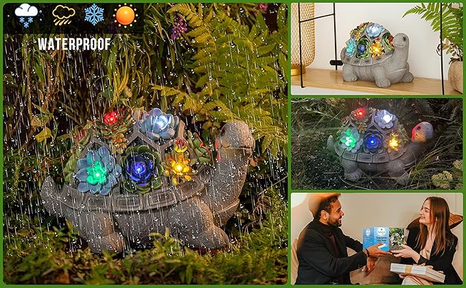 MALISTER 11.5 Inch Solar Garden Turtle Figurines Outdoor Decor, Outdoor Statues with 7 LEDs for Patio Decor, Garden Decor Garden Art Outdoor Lawn Decor Yard Art, Housewarming Garden Gifts turtle gifts