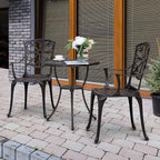 NUU GARDEN Bistro Set 3 Piece Outdoor All Weather Cast Aluminum Patio Bistro Set Patio Table and Chairs Set of 2 with Umbrella Hole for Backyard, Balcony, Front Porch, Lawn, Pool, Bronzer