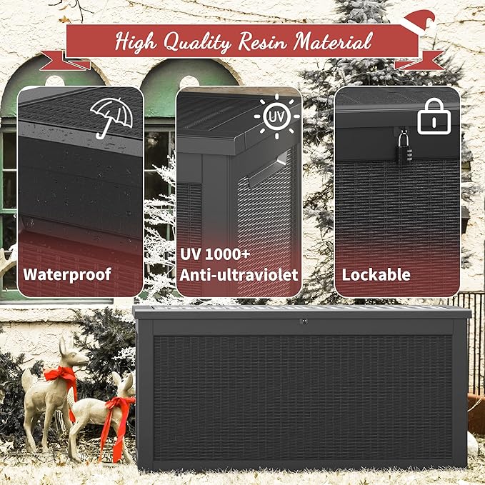 NUNU LAB 260 Gallon Outdoor Storage Box,Resin Large Sturdy Deck Box, Backyard Outside Storage Box Waterproof with Double Wall Panels,Package Delivery Garden Outdoor Hose Bin