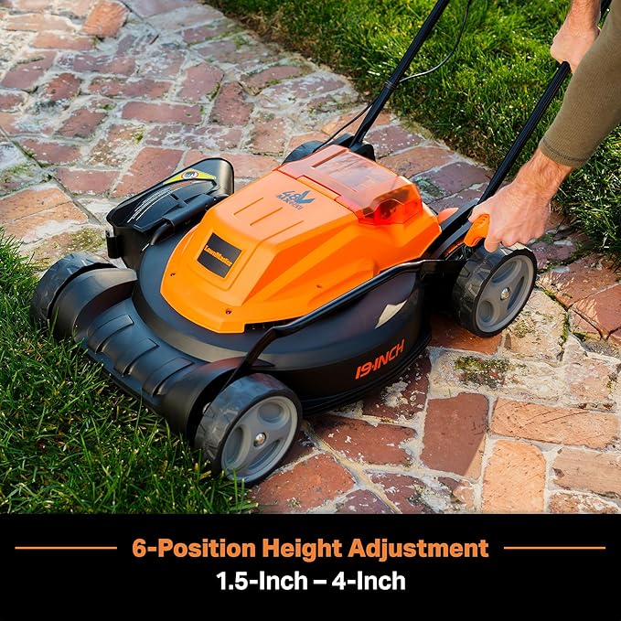LawnMaster CLMF4819X 19-inch Brushless Cordless Mower with 2X24V MAX* 4.0Ah Battery and a Dual Charger 6 Cutting Position