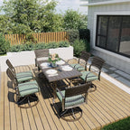 Pamapic 7 Piece Outdoor Dining Set, Rattan Outdoor Patio Furniture Set for Deck Backyard Garden with Iron Outdoor Dining Table, 6 Swivel Outdoor Dining Chairs and Removable Cushions (Green)