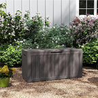 80 Gallon Coffee Resin Deck Box - Rustic Outdoor Storage for Garden Tools, Patio Essentials & Package Delivery - Weatherproof, Lockable for Farmhouse Decks
