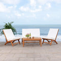 SAFAVIEH Outdoor Collection Chaston Wood Cushion 4-Piece Conversation Patio Set PAT7044F, Natural/Beige