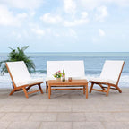 SAFAVIEH Outdoor Collection Chaston Wood Cushion 4-Piece Conversation Patio Set PAT7044F, Natural/Beige
