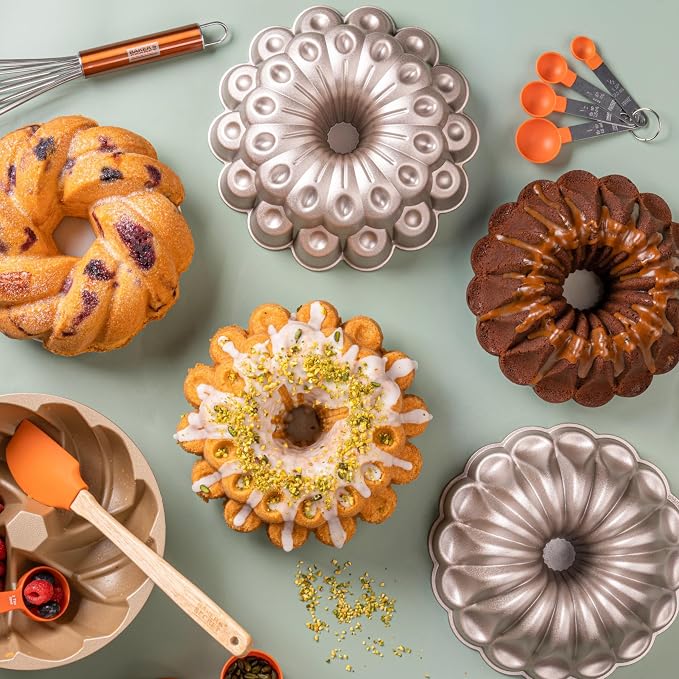 Baker's Secret Nonstick Fluted Cake Pan, Perfect for Fluted Cakes, Die Cast Aluminum Cake Pans, 2 Layers Non-stick Coating For Easy Release, Fluted Cake Pans - (Amour)
