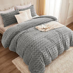 Andency Gray Fleece Comforter Set Full, 3 Pieces Fluffy Fuzzy Faux Fur Bedding Comforter Set, Plush Shaggy Warm Sherpa Bed Comforter Sets for Winter