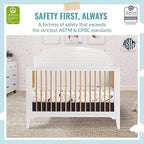 JPMA & Greenguard Gold Certified Milton 5-in-1 Convertible Crib Made with Sustainable New Zealand Pinewood in White and Natural, Non-Toxic Finish