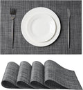 Leetaltree Black and Grey Woven Placemats Set of 4 - Heat Resistant Non-Slip Place mats for Dining Table, Washable Durable PVC Vinyl Woven Table Mats(Black & Grey, 4)