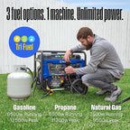 Westinghouse 12500 Peak Watt Tri-Fuel Home Backup Portable Generator, Remote Electric Start, Transfer Switch Ready, Gas, Propane, and Natural Gas Powered