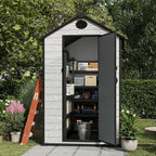 4.4x6 FT Resin Outdoor Storage Shed Large, 230 Cuft Garden Tool Sheds & Outdoor Storage Plastic Shed with Floor, 7FT Tall Backyard Outside Lawn Mower Storage Shed with Side Window, Cemented Grey