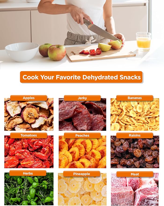 Commercial Chef Food Dehydrator, Five 9.25” BPA-Free Trays, CCD100B6, Black | Dehydrates and Dries Meat, Fruit, Veggies and Jerky, 280W Dehydration Machine, Adjustable Thermostat
