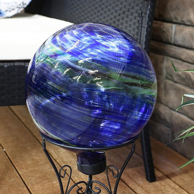 Sunnydaze 10-Inch Gazing Ball for Garden - Glass Gazing Globe for Outside - Garden Orb Yard Decor - Northern Lights - Set of 2