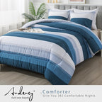 Andency Stripe Comforter Set Full Size (79x90 Inch), 3 Pieces Navy Patchwork Striped Comforter, Soft Microfiber Down Alternative Comforter Bedding Set with Corner Loops
