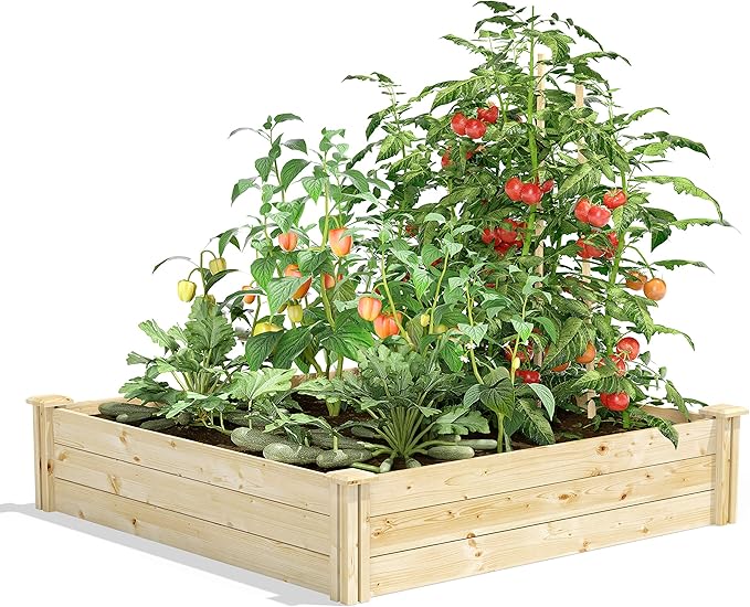 Greenes Fence Original Pine Raised Garden Bed, 4' x 4' x 10.5" - Made in USA with American Pine
