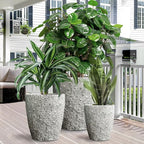 Craft flowerpots 16"+12"+10" Dia Round Concrete Planter Set of 3 Large Outdoor/Indoor Planter Pots Containers with Drainage Holes and Rubber Plug for Home Garden (Grey, Large)