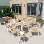 Pamapic 8-Piece Patio Dining Set，Outdoor Aluminum Furniture Set with Plastic-Wood Table Top,Outdoor Furniture Set with 6 Outdoor Stackable Chairs for Patio Garden Poolside (White)