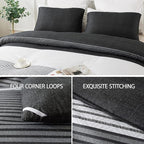 Andency Full Size Comforter Set,3 Pieces Black White Gray Patchwork Striped Comforter(79x90 Inch), Soft Microfiber Down Alternative Full Comforter Bedding Sets with Corner Loops