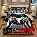 Sunnycitron Red Gamer Comforter Set for Boys Gaming Bedding Set Teens Game Room Decor Full (1 Comforter + 2 Pillowcase)