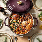Vintage Style 3 Quart Enameled Cast Iron Braiser, Non Stick Enameled Cast Iron Skillet with Lid, Dutch Oven Skillet with lid up to 500°F for Oven, Stove, Grill, Shallow Dutch Oven for Cook, Bake (Fig)