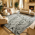 Washable Area Carpet 6′6″ × 9′10″ for Living Room Bedroom, Zebra | Soft Cozy Fluffy Mid Pile Machine Washable Non Slip Boho Modern Accent Rug for Dining Room Nursery Kids Room Dorm Hotel