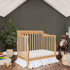 Aden 4-in-1 Convertible Mini Crib In Natural, Greenguard Gold Certified, Non-Toxic Finish, New Zealand Pinewood, With 3 Mattress Height Settings