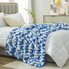 Amélie Home Chunky Knit Throw Blanket for Couch, Soft Chenille Crochet Blanket for Sofa, 50"x60", Space-Dyed Blue