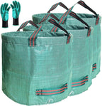 Standard 3-Pack 16 Gallons Home Garden Bags (D18, H15 inches) with Coated Gardening Gloves,Leaf Waste Bags,Patio Bag,Reusable Trash Can,Lawn Yard Waste Bags,Laundry Container with 4 handles