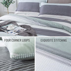 Andency Stripe Comforter Set Full Size (79x90 Inch), 3 Pieces Mint Green Patchwork Striped Comforter, Soft Microfiber Down Alternative Comforter Bedding Set with Corner Loops