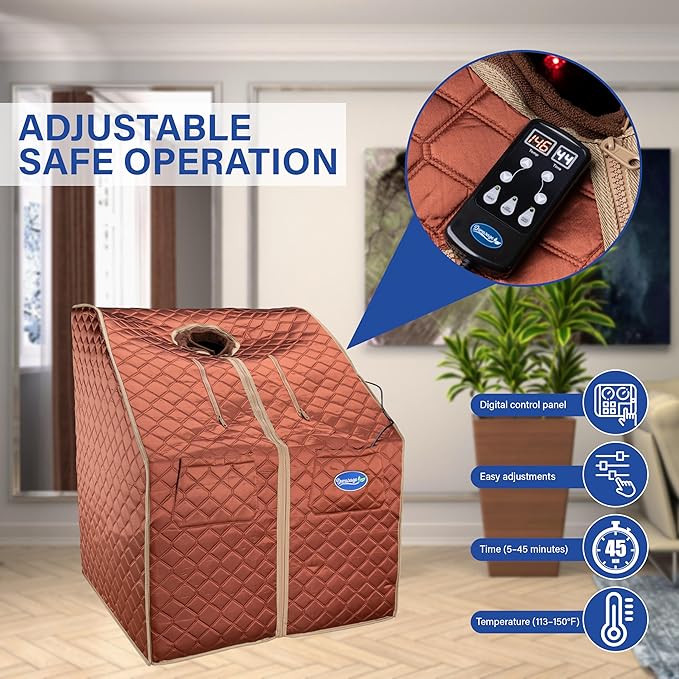 Durasage Personal Ultra Low Emf Portable Infrared Sauna Spa for Relaxation at Home, 30 Minute Timer, with Handheld Remote Control, Heated Footpad and Chair (Copper, DIF-6000)