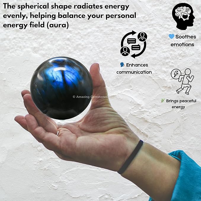 Amazing Gemstone Labradorite Crystal Ball with Stand - 2 Inches Crystal Sphere Meditation Balls for Witchcraft and Decorative Balls