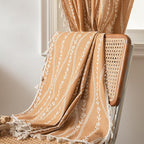 Sutuo Home Boho Curtains 84 Inches Length for Bedroom Living Room, Printed Cotton Linen Rod Pocket Rustic Farmhouse Bohemian Tassels Window Treatment, 1 Panel 59" W x 84" L, Terracotta Stripe Florals