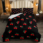 Erosebridal Red Cherry Comforter Set for Kids, Fruit Kawaii Bedding Set Twin, Cute Cherry Cartoon Down Comforter for Boys Girls Women Bedroom Decor, Reversible Luxury Soft Quilted Comforter, Black
