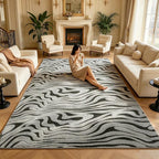 Washable Area Rug 5′3″ × 7′6″ for Living Room Bedroom Hotel, Zebra | Soft Cozy Fluffy Mid Pile Machine Washable Non Slip Boho Modern Accent Rug for Dining Room Nursery Kids Room Dorm Hotel