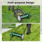 Goplus Manual Lawn Mower, 14 Inch 5-Blade Walk-Behind Cordless Grass Cutter with 7 Gallon Removable Grass Collect Bag, Adjustable Cutting Heights, Push Reel Lawn Mower for Yard, Garden