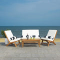 Safavieh PAT7044C Outdoor Collection Chaston Natural and Beige 4-Piece Black & White Pillows Patio Set