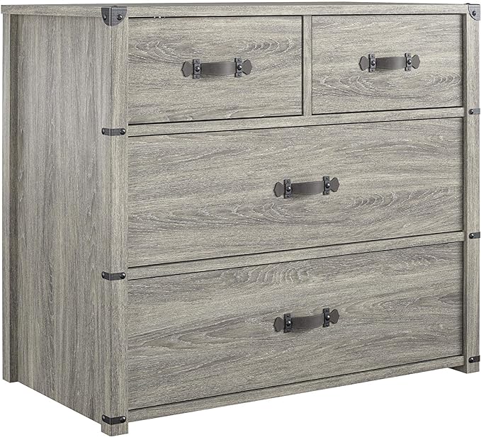 Little Seeds Nova 4 Drawer Storage Grey Dresser, Gray Oak