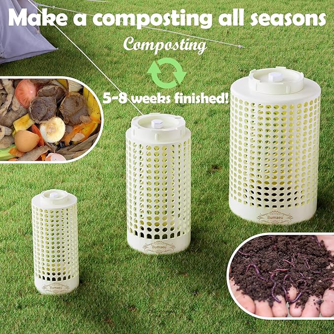 Underground Worm Farm, Garden Mini vermicomposting bin for use in Outdoor Gardening from Kitchen Food Waste, with Holes and lid11.81IN+10.23IN+8.38IN（3PC）
