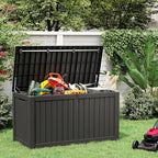 150 Gallon Resin Deck Box, Large Indoor and Outdoor Storage Box, Weatherproof and UV Resistant Outdoor Storage Box with Built-in Steel Beams for Patio, Cushions, Pool Supplies