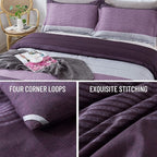 Andency Stripe Comforter Set Queen Size (90x90 Inch), 3 Pieces Purple and Gray Patchwork Striped Comforter, Soft Microfiber Down Alternative Comforter Bedding Set with Corner Loops