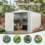 8x6 FT Outdoor Storage Shed with Windows, Metal Sheds & Outdoor Storage with Lockable Door and 4 Vents, Outside Storage Shed Waterproof for Backyard, Patio, White+Gray